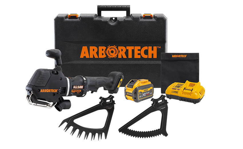 ALLSAW BA200X Cordless Landscaping Kit - tool, Turf Blade and Wood Blade, hero shot