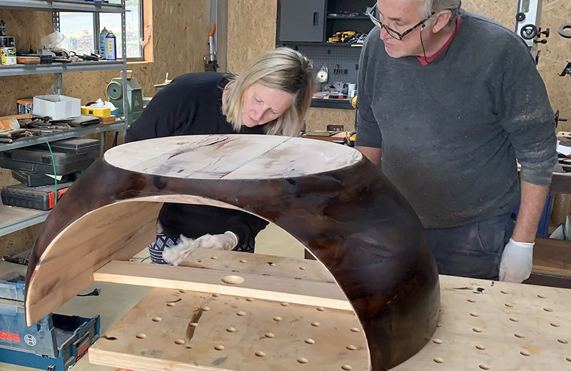 Kevin and Kristine making furniture in their shed