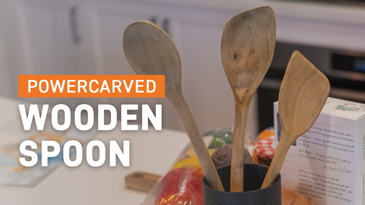Power carved wooden spoon