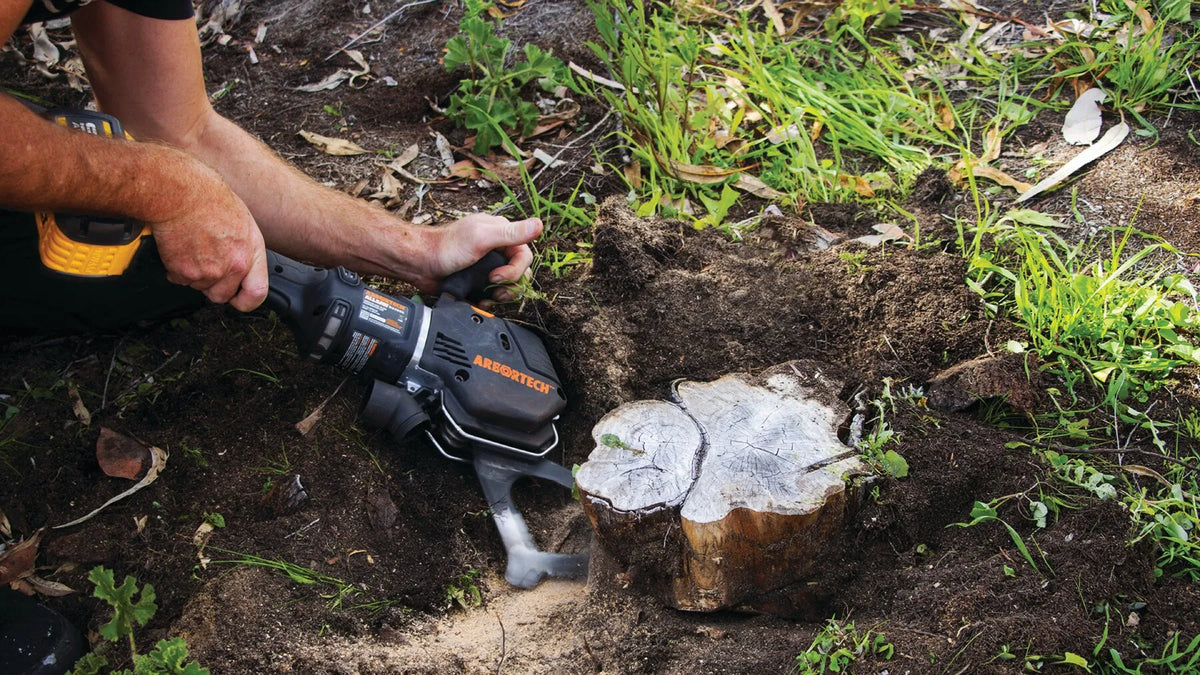 Cutting timber at ground level with the Arbortech ALLSAW